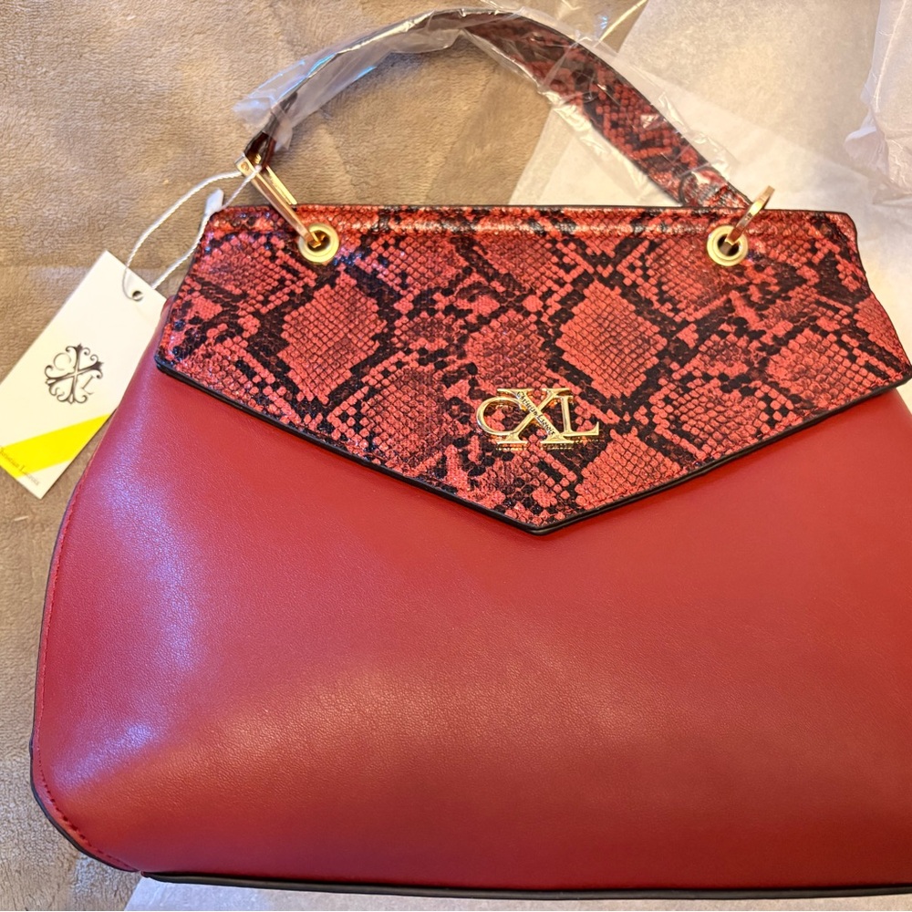 Christian Lacroix Burgundy and Snake Print Satchel
